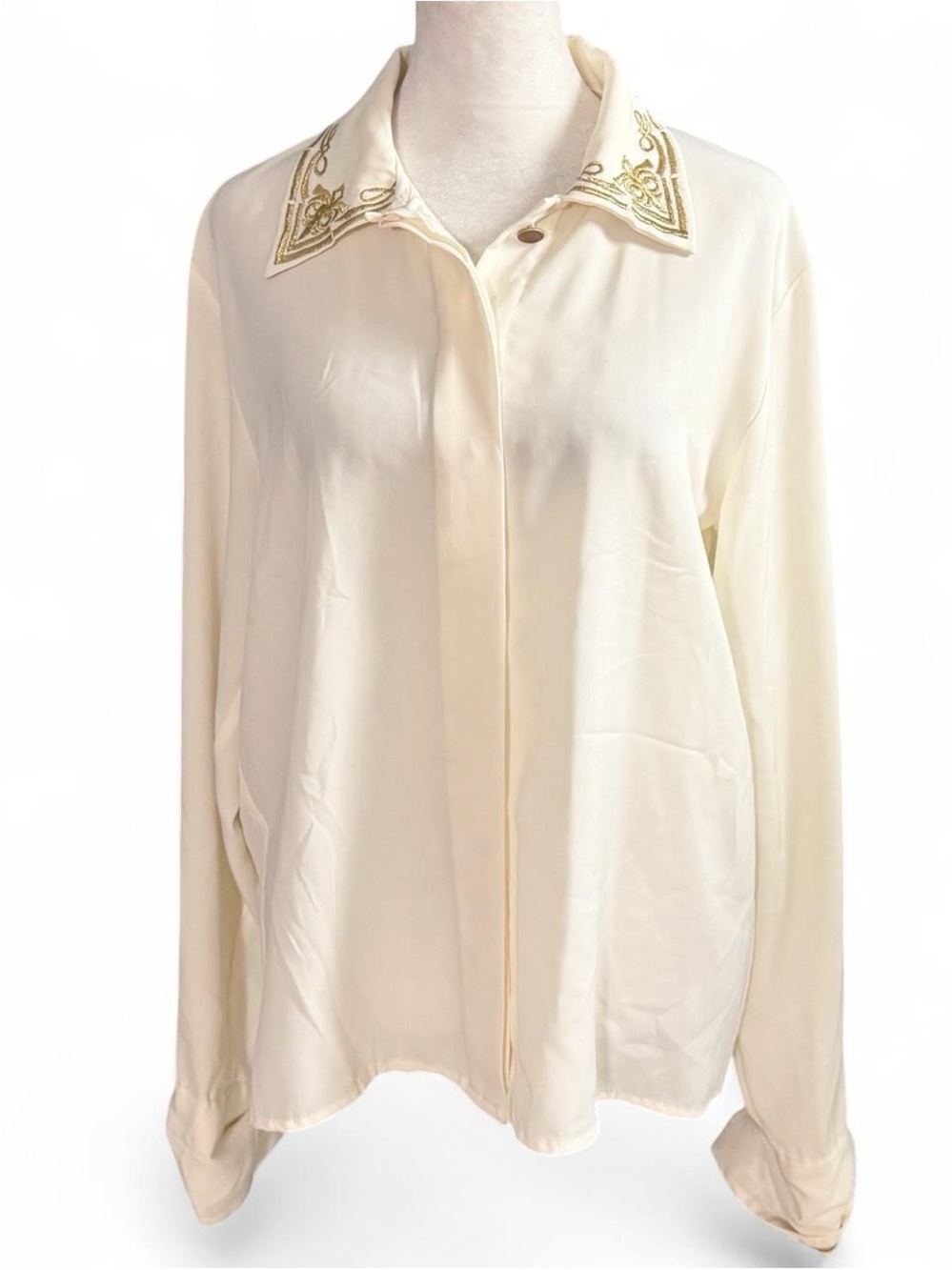 Vintage Claudia Richard Cream Gold Embroidered Blouse – Size 10 ✨